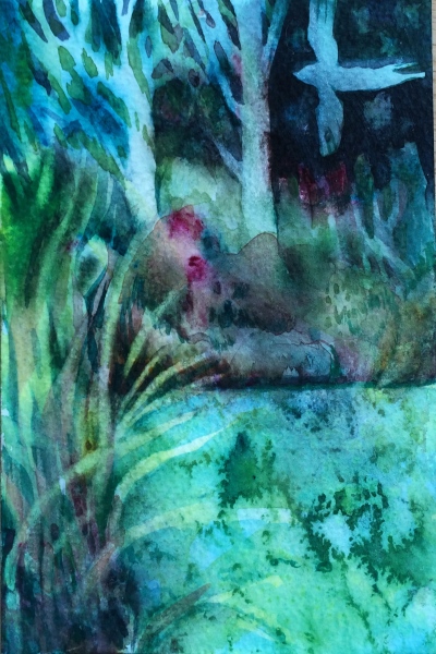 Postcard watercolour of swamp